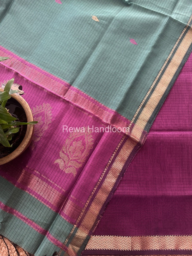 Maheshwari Onion-Aqua Green Motifs Top-Dupatta Set MS0168