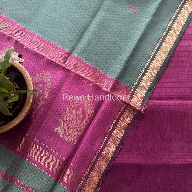 Maheshwari Onion-Aqua Green Motifs Top-Dupatta Set MS0168