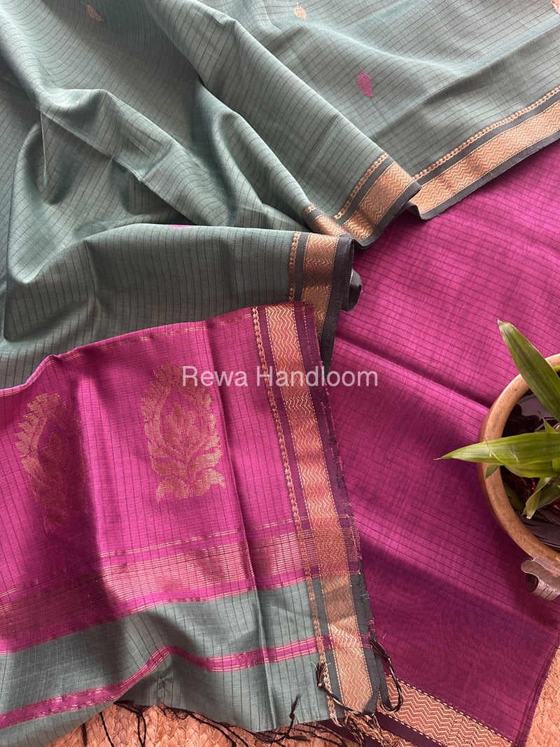 Maheshwari Onion-Aqua Green Motifs Top-Dupatta Set MS0168