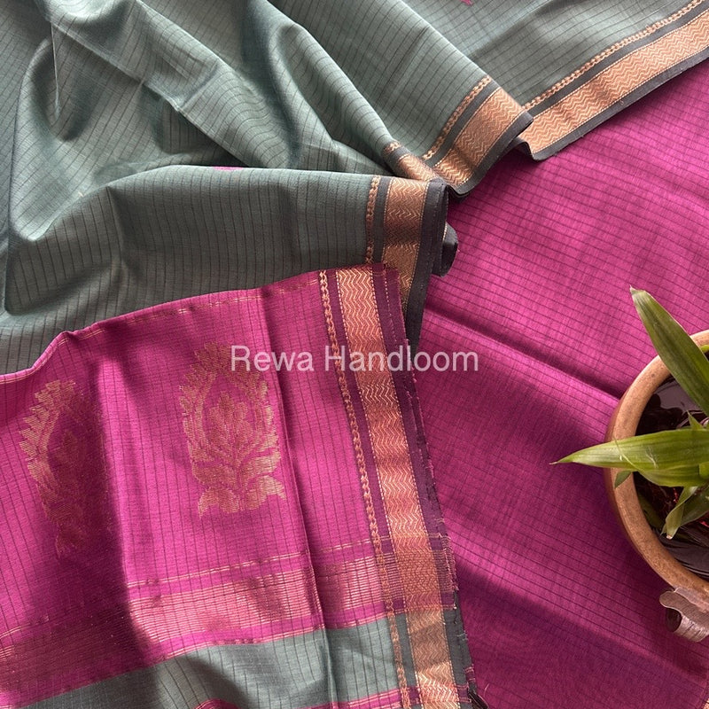 Maheshwari Onion-Aqua Green Motifs Top-Dupatta Set MS0168