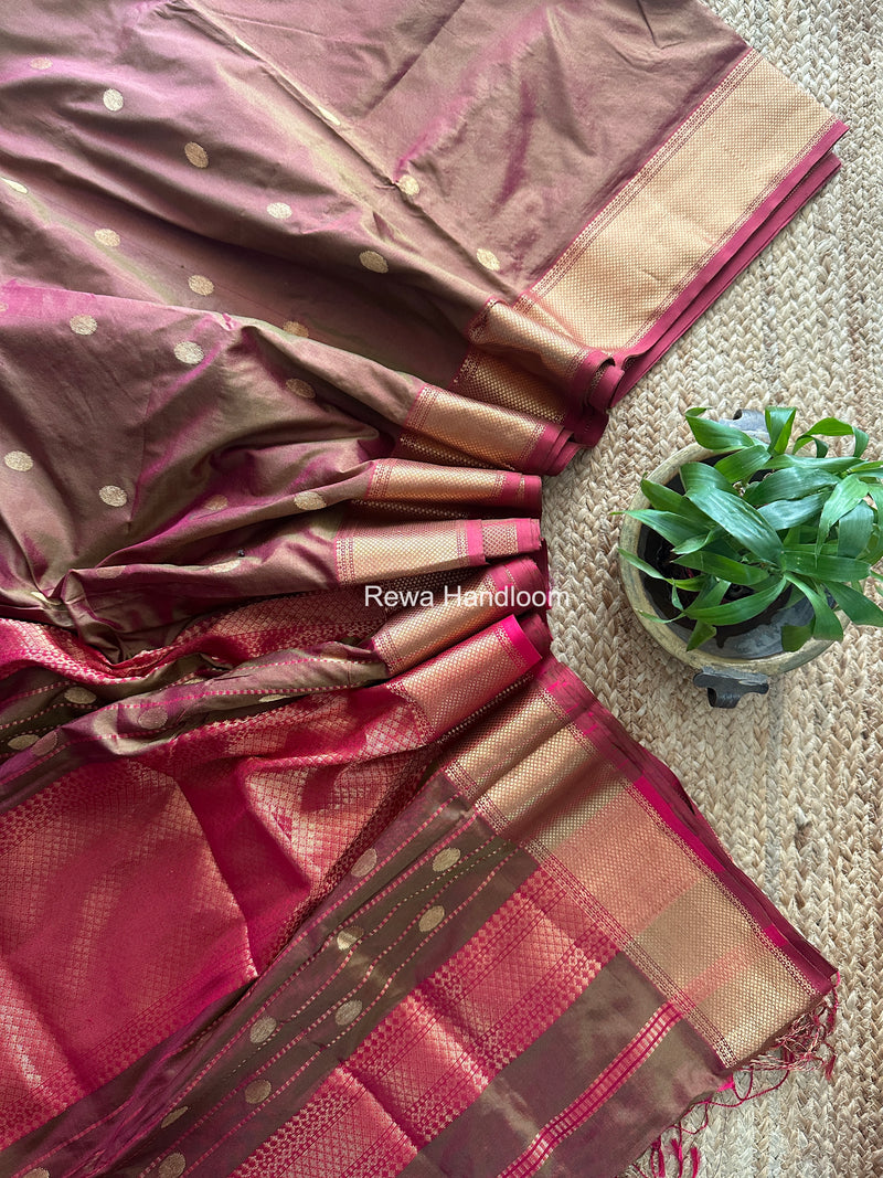 Maheshwari Mehendi Green Pure Silk Saree PS083