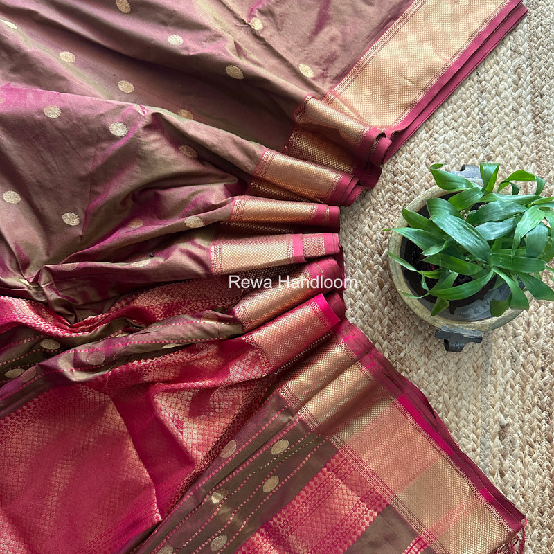 Maheshwari Mehendi Green Pure Silk Saree PS083