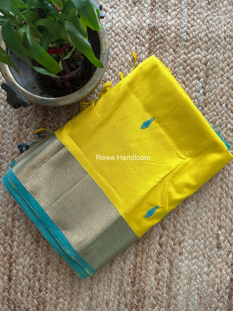 Maheshwari Lemon Yellow Pure Silk Saree PS085