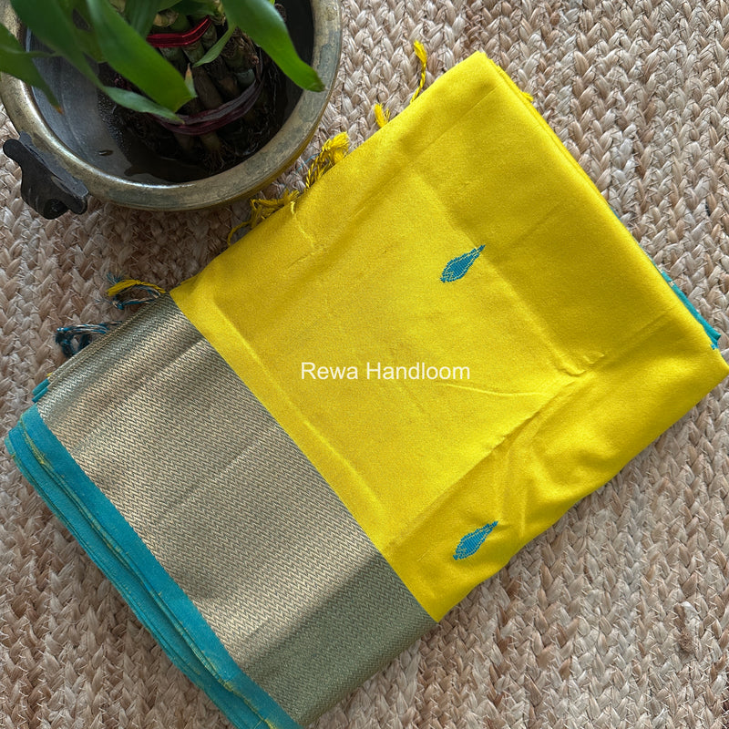 Maheshwari Lemon Yellow Pure Silk Saree PS085