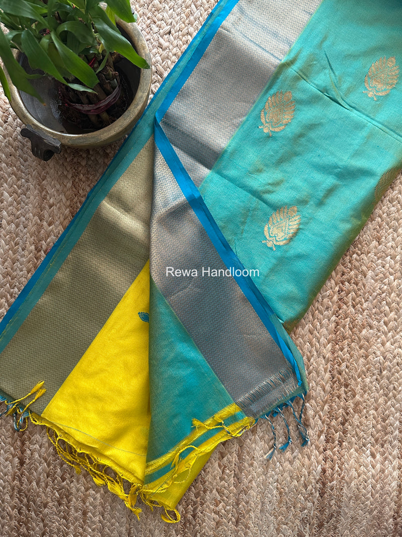 Maheshwari Lemon Yellow Pure Silk Saree PS085