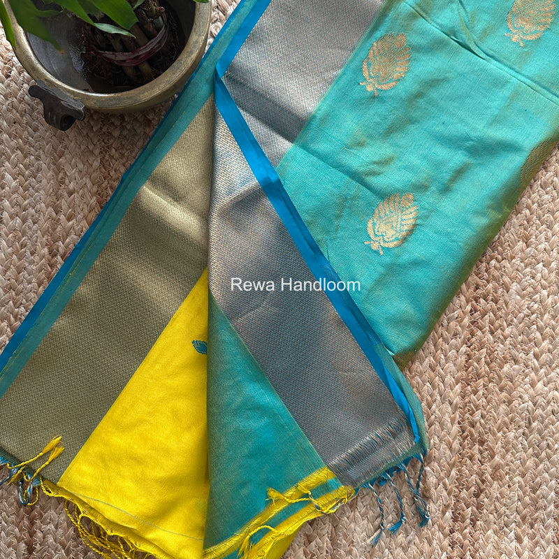 Maheshwari Lemon Yellow Pure Silk Saree PS085