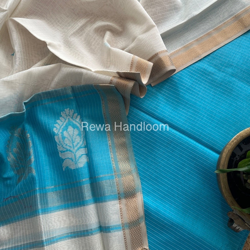 Maheshwari Sky Blue-White Motifs Top-Dupatta Set MS0140