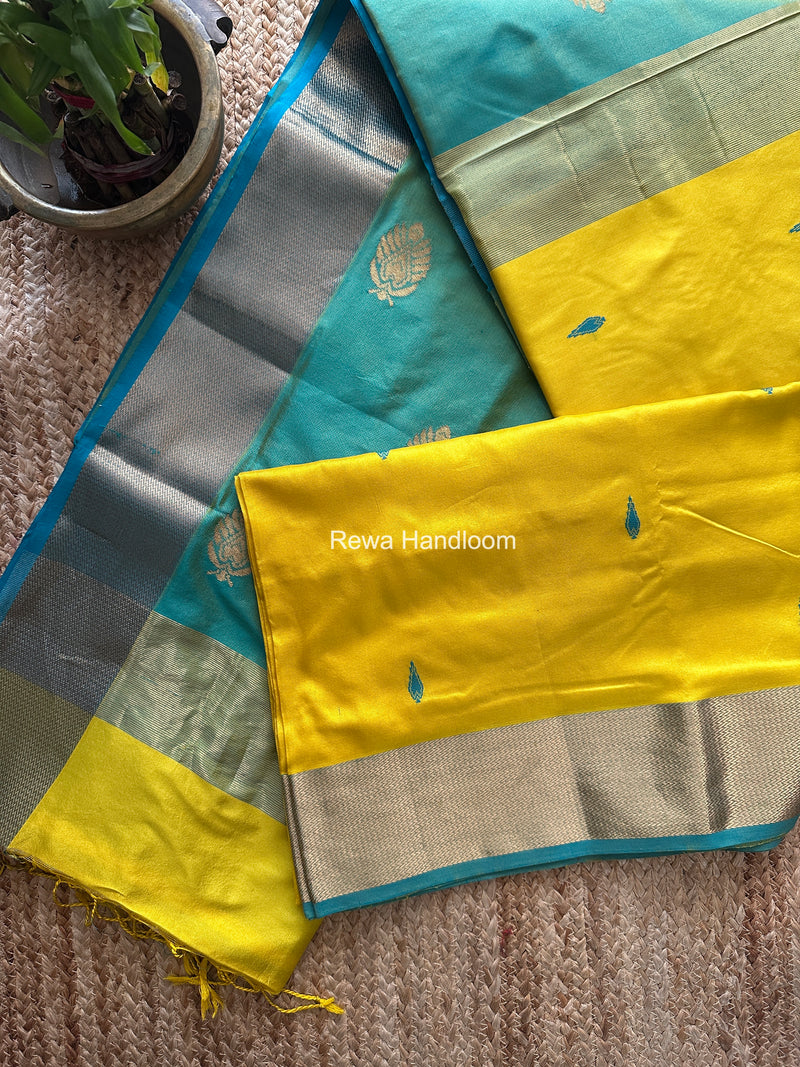 Maheshwari Lemon Yellow Pure Silk Saree PS085