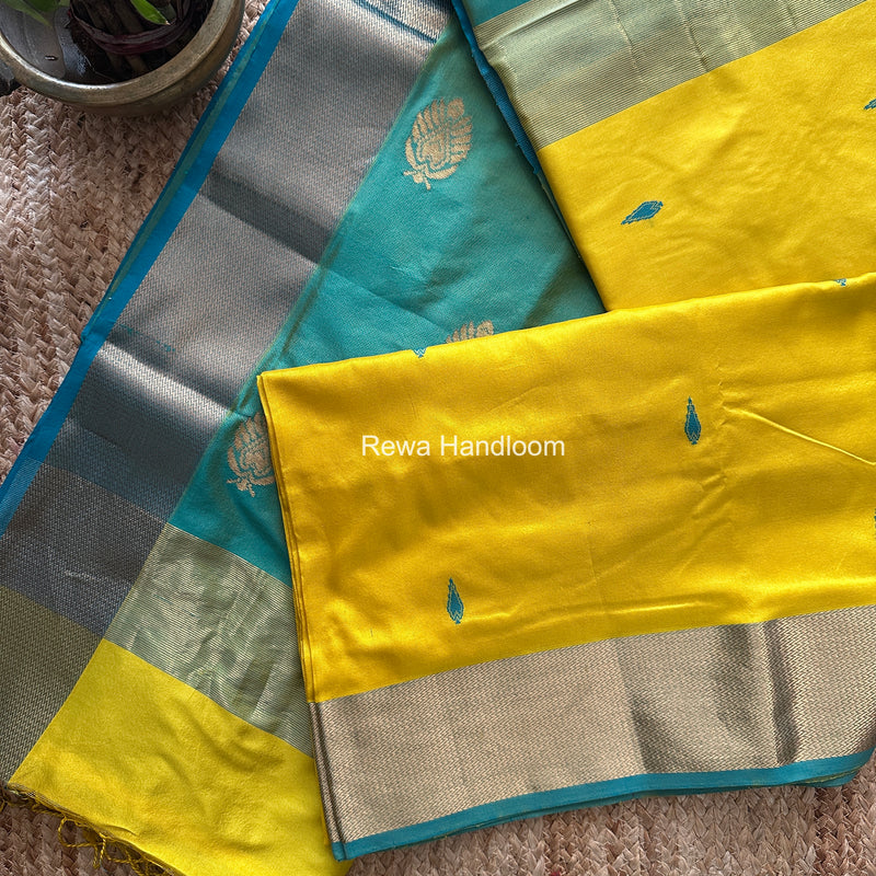 Maheshwari Lemon Yellow Pure Silk Saree PS085