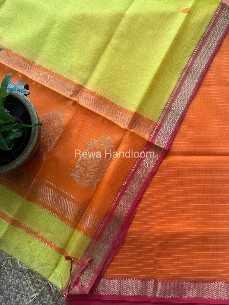 Maheshwari Orange-Yellow Motifs Top-Dupatta Set MS0162