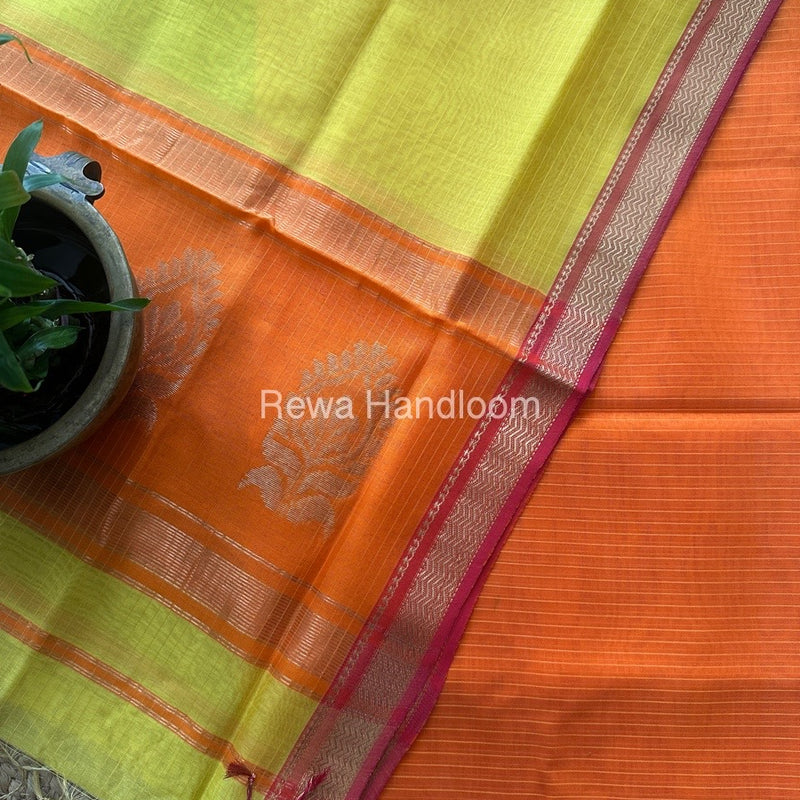 Maheshwari Orange-Yellow Motifs Top-Dupatta Set MS0162