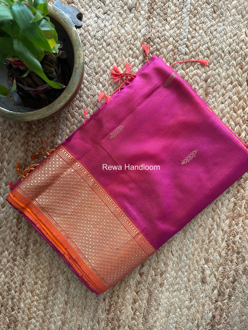 Maheshwari Magenta Pure Silk Saree PS086