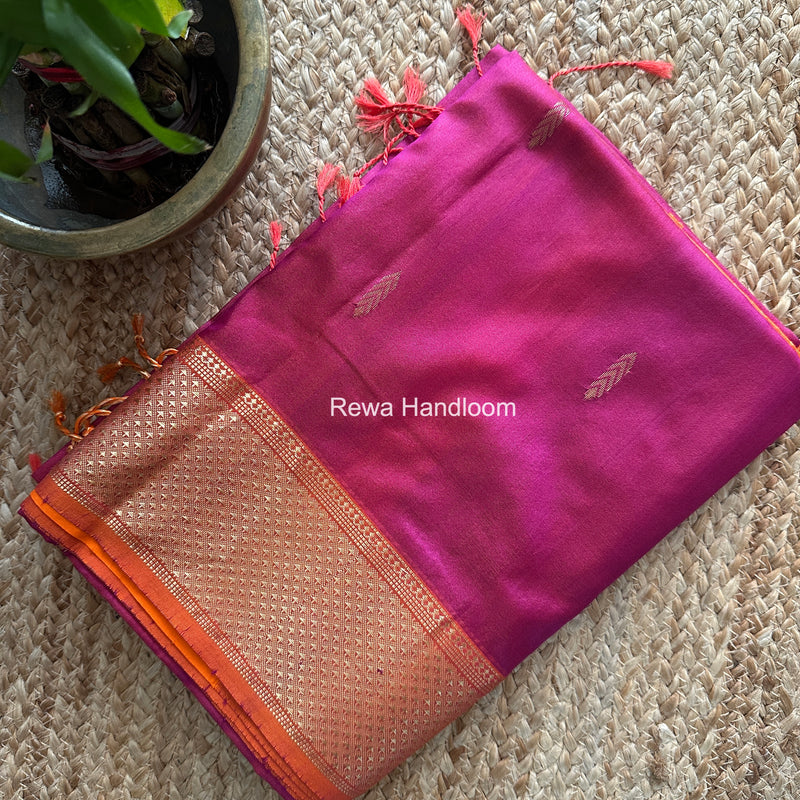 Maheshwari Magenta Pure Silk Saree PS086