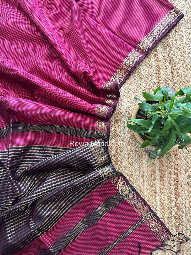 Maheshwari Pink Garbha Reshami Silk Saree GS294