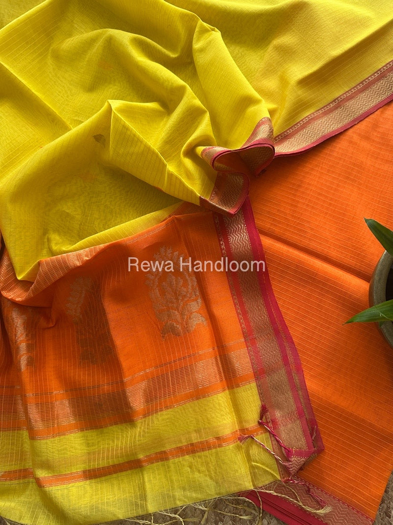 Maheshwari Orange-Yellow Motifs Top-Dupatta Set MS0162