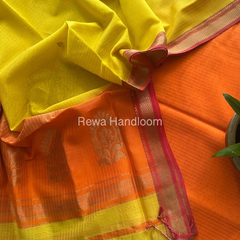 Maheshwari Orange-Yellow Motifs Top-Dupatta Set MS0162