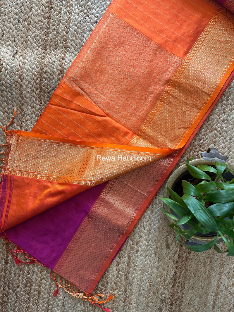 Maheshwari Magenta Pure Silk Saree PS086