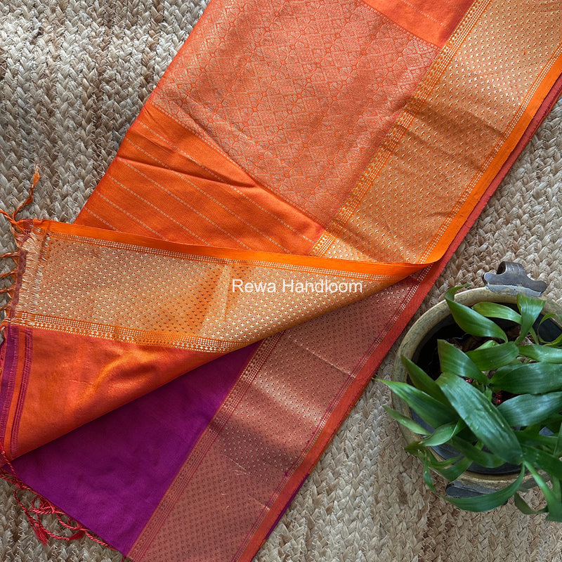 Maheshwari Magenta Pure Silk Saree PS086