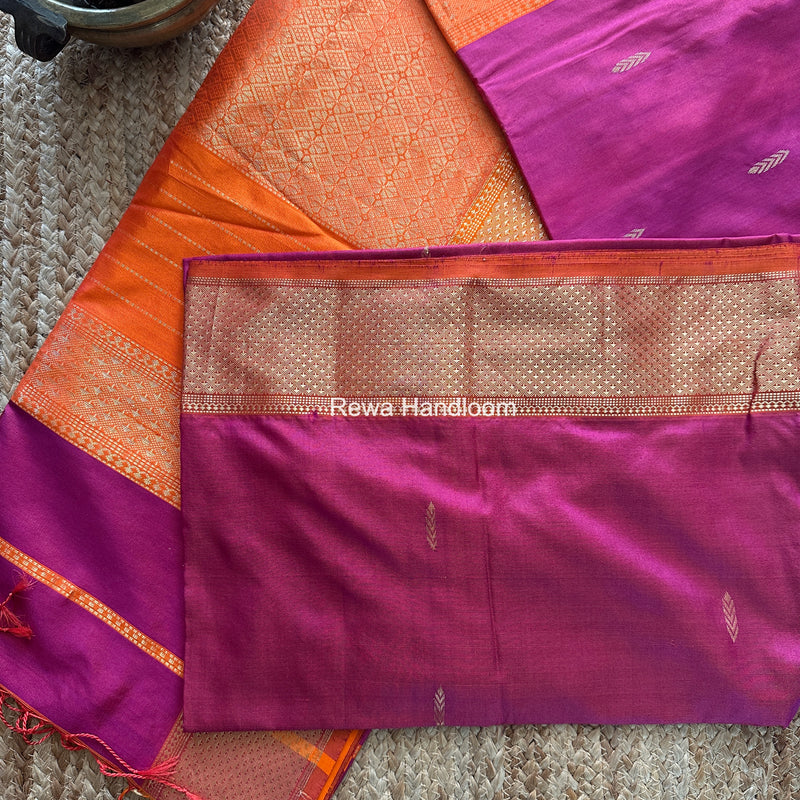 Maheshwari Magenta Pure Silk Saree PS086