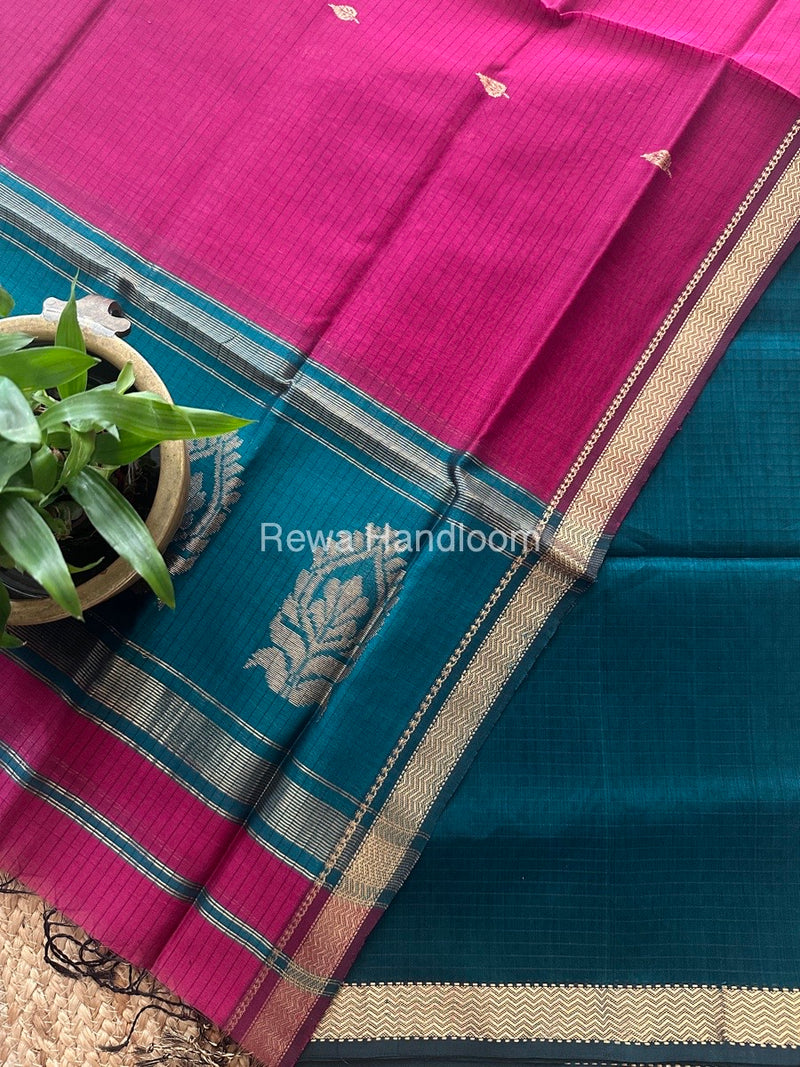 Maheshwari Rama Green-Magenta Motifs Top-Dupatta Set MS0171