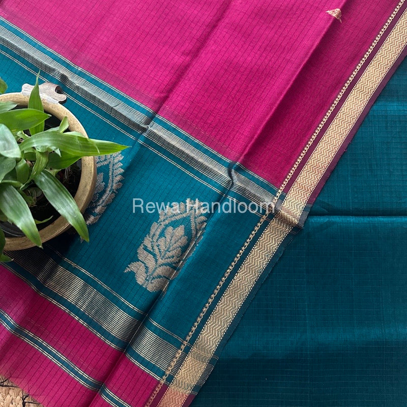 Maheshwari Rama Green-Magenta Motifs Top-Dupatta Set MS0171