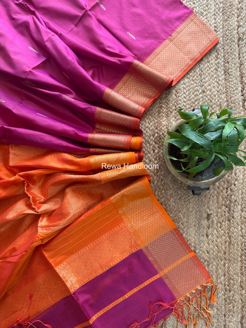 Maheshwari Magenta Pure Silk Saree PS086
