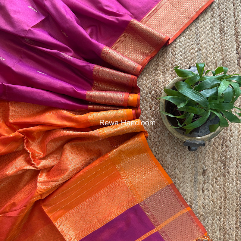 Maheshwari Magenta Pure Silk Saree PS086