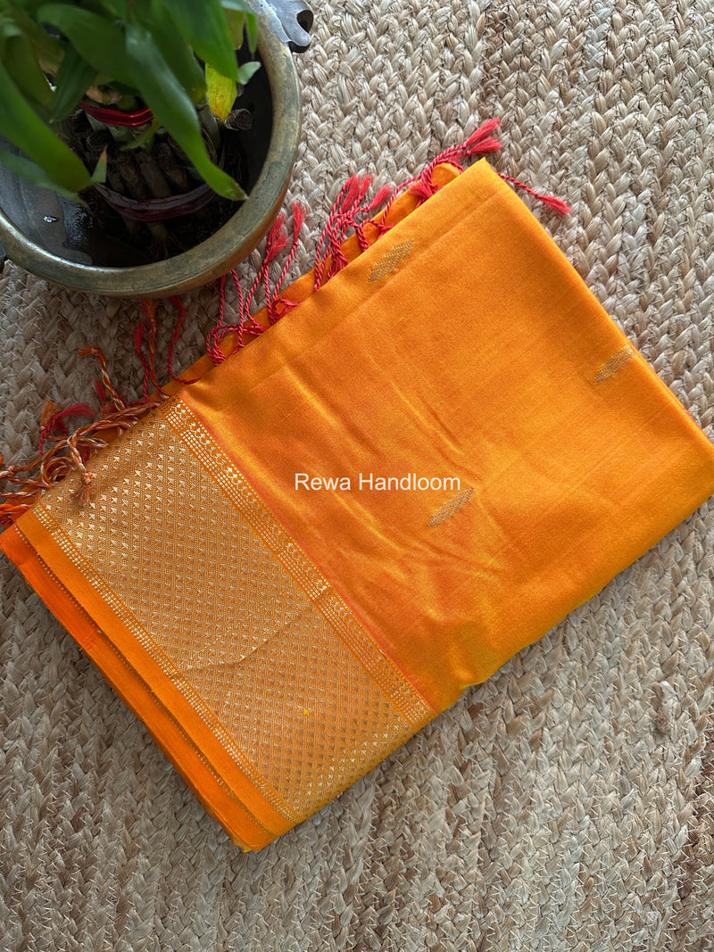 Maheshwari Orange Pure Silk Saree PS087