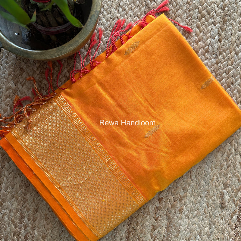 Maheshwari Orange Pure Silk Saree PS087