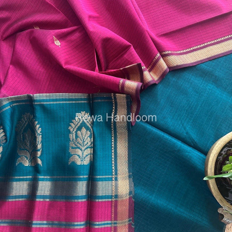 Maheshwari Rama Green-Magenta Motifs Top-Dupatta Set MS0171