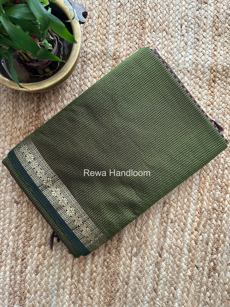 Maheshwari Mehendi Green Garbha Reshami Silk Saree GS295