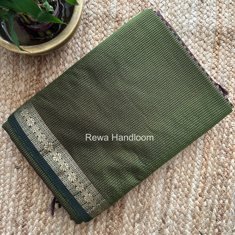 Maheshwari Mehendi Green Garbha Reshami Silk Saree GS295