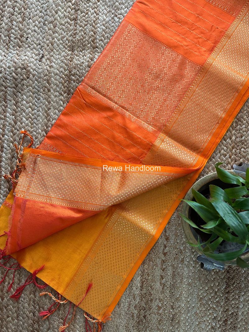 Maheshwari Orange Pure Silk Saree PS087