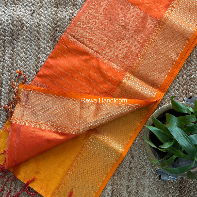 Maheshwari Orange Pure Silk Saree PS087