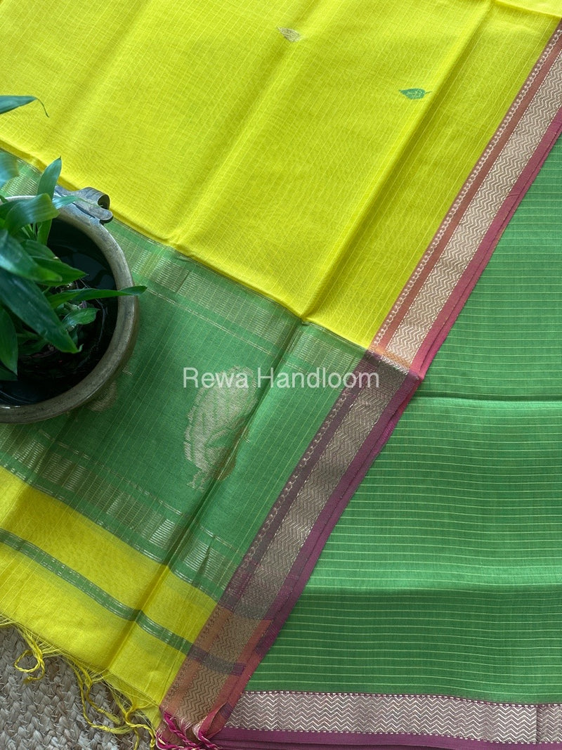 Maheshwari Mehendi Green-Yellow Motifs Top-Dupatta Set MS0131