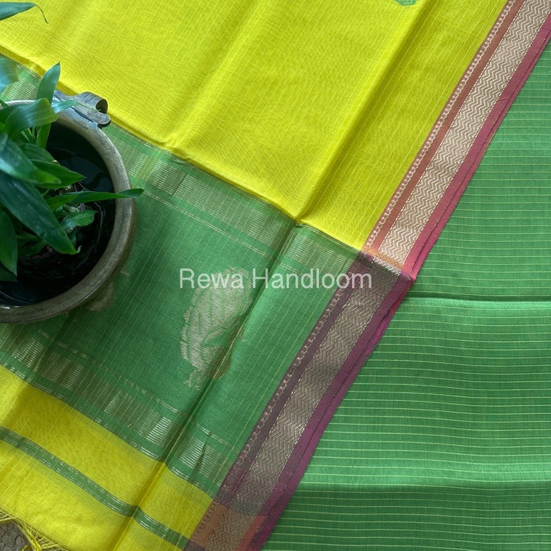 Maheshwari Mehendi Green-Yellow Motifs Top-Dupatta Set MS0131