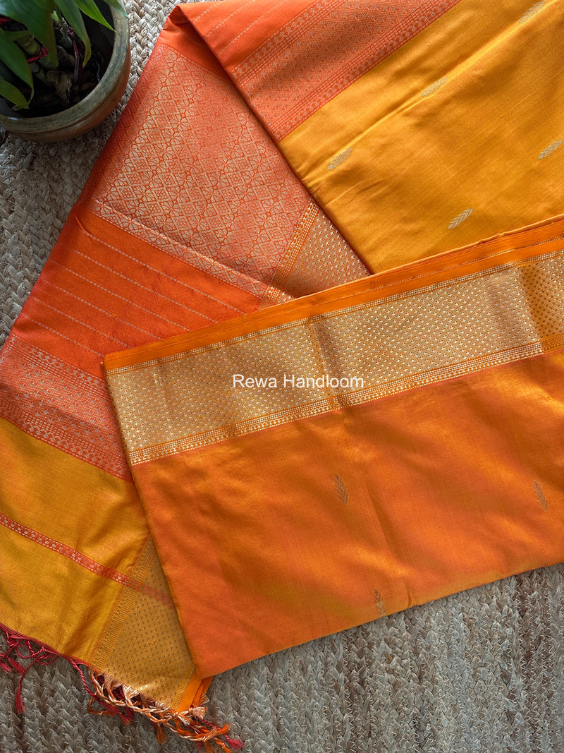 Maheshwari Orange Pure Silk Saree PS087