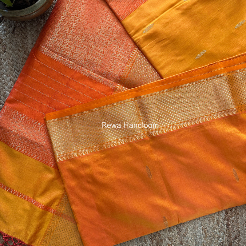 Maheshwari Orange Pure Silk Saree PS087