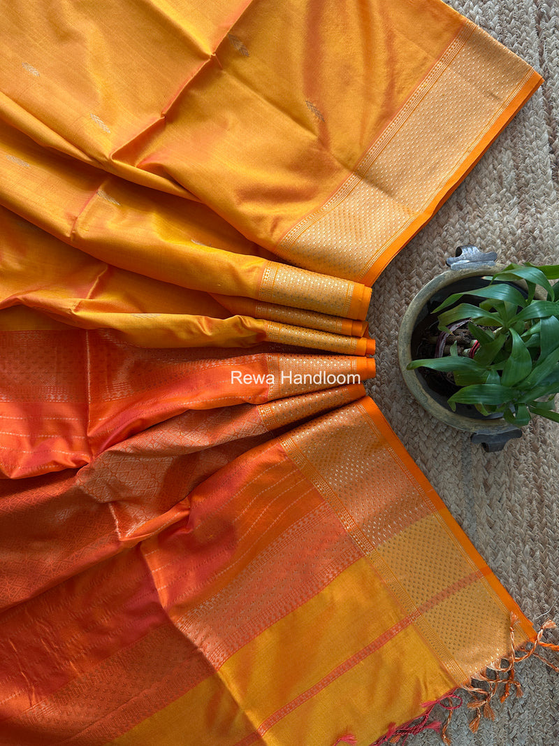 Maheshwari Orange Pure Silk Saree PS087