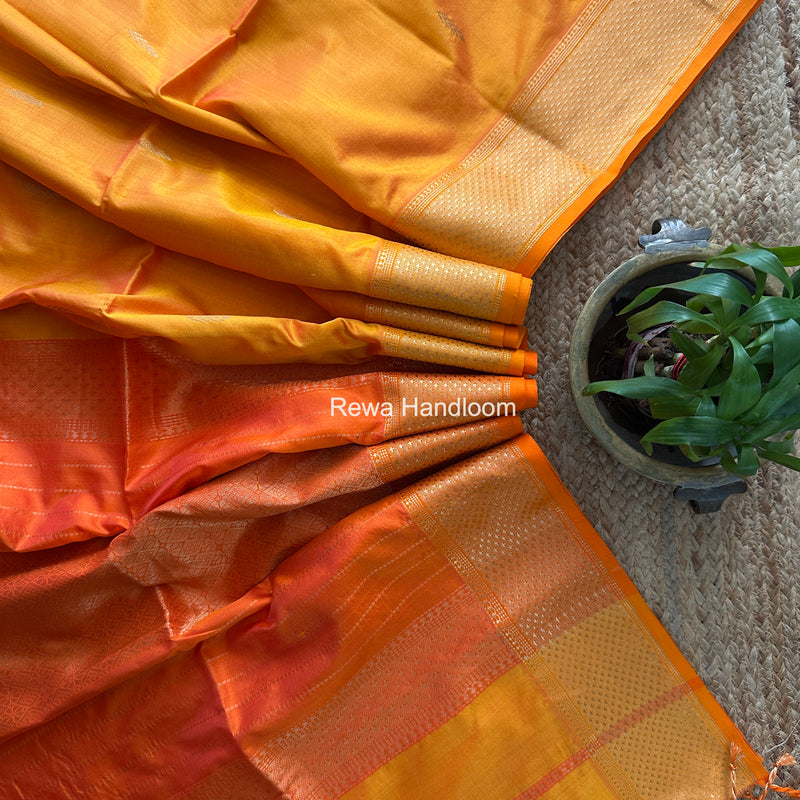 Maheshwari Orange Pure Silk Saree PS087