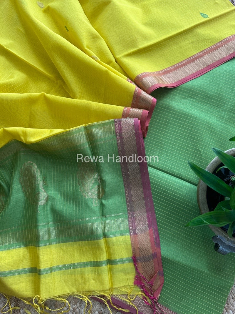 Maheshwari Mehendi Green-Yellow Motifs Top-Dupatta Set MS0131