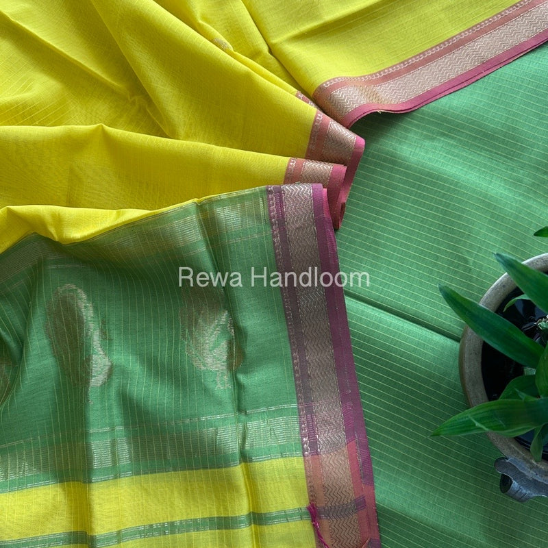 Maheshwari Mehendi Green-Yellow Motifs Top-Dupatta Set MS0131