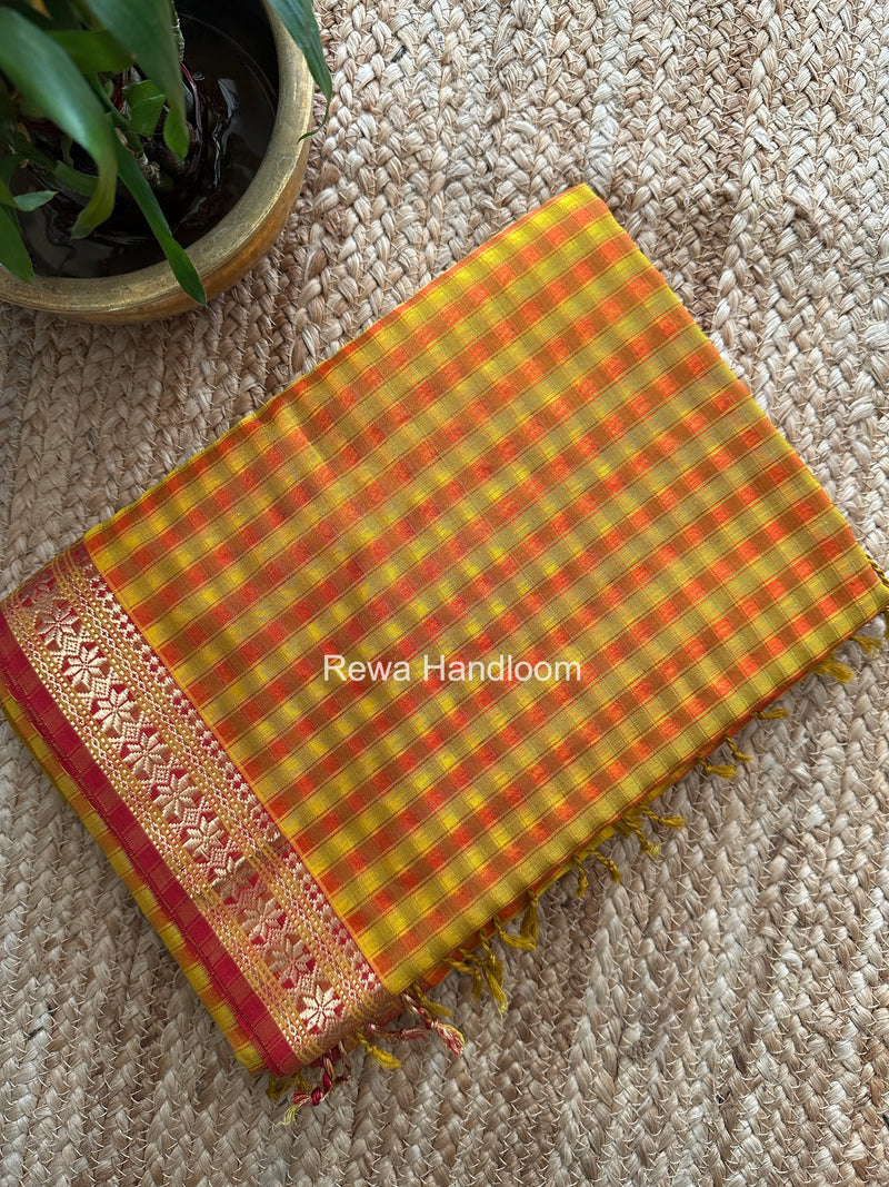Maheshwari Yellow-Orange Garbha Reshami Silk Saree GS296