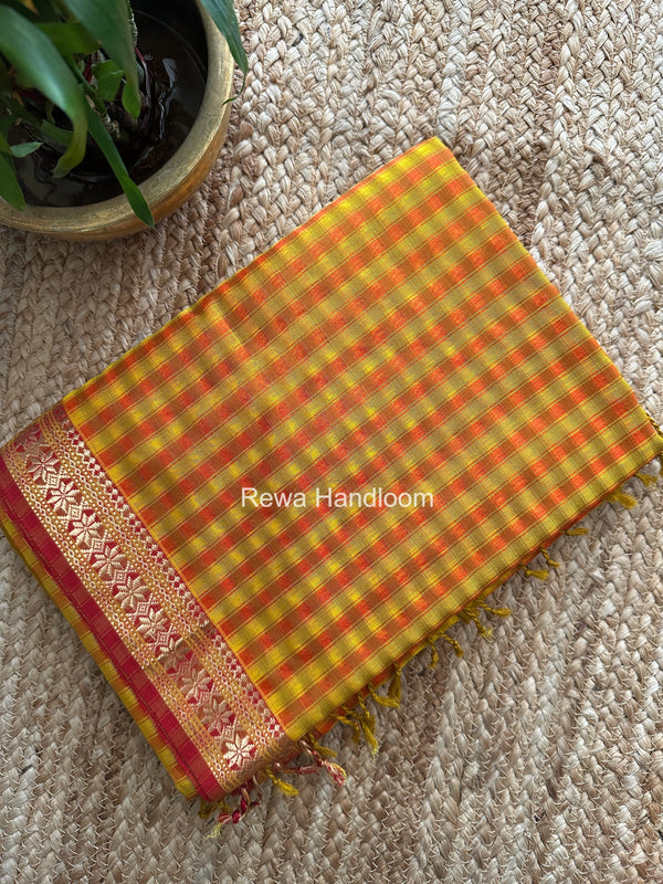 Maheshwari Yellow-Orange Garbha Reshami Silk Saree GS303