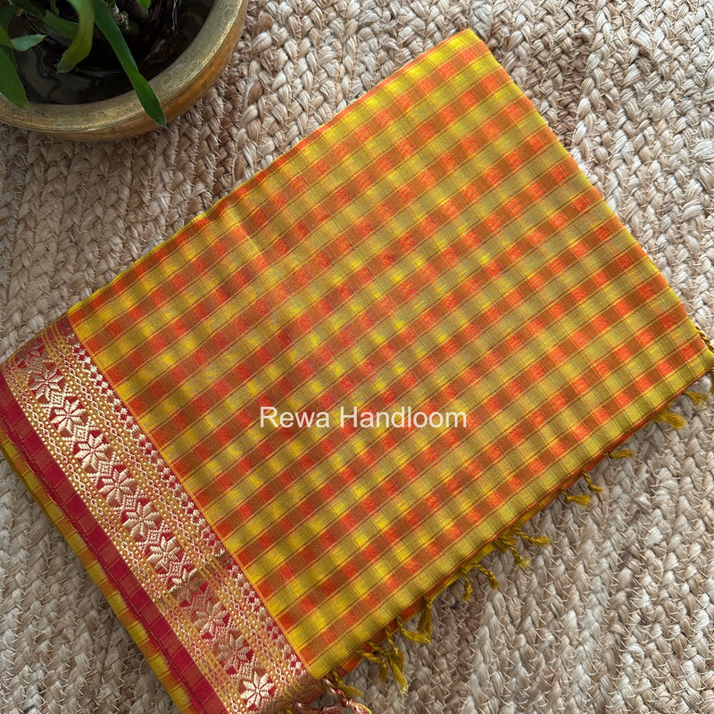 Maheshwari Yellow-Orange Garbha Reshami Silk Saree GS303