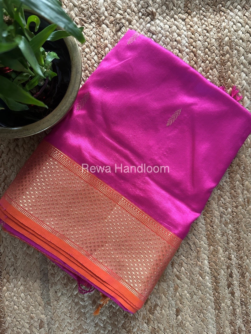 Maheshwari Pink-Orange Pure Silk Saree PS042