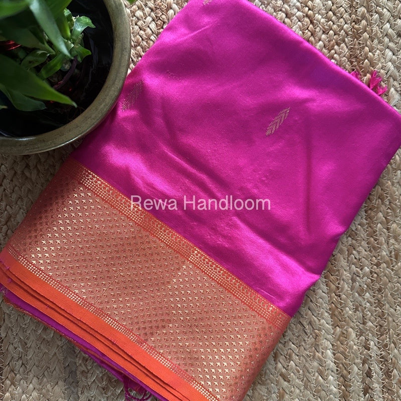 Maheshwari Pink-Orange Pure Silk Saree PS042