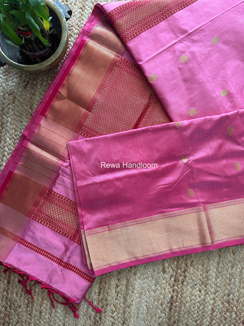 Maheshwari Pink Pure Silk Saree PS088