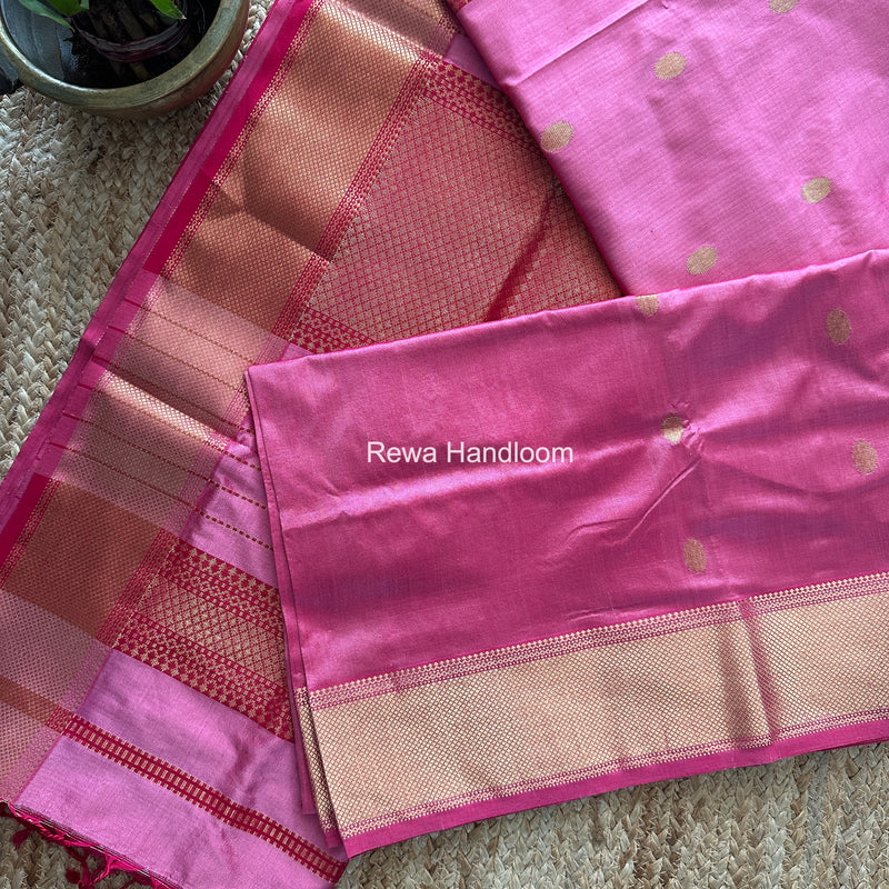 Maheshwari Pink Pure Silk Saree PS088