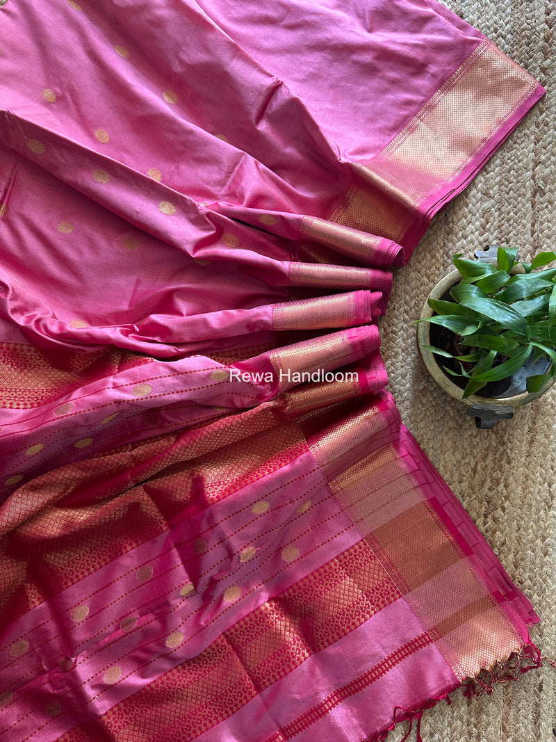 Maheshwari Pink Pure Silk Saree PS088
